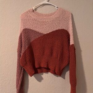 Debut Cozy Colorblock Knit Sweater – Pink, Mauve & Rust Red